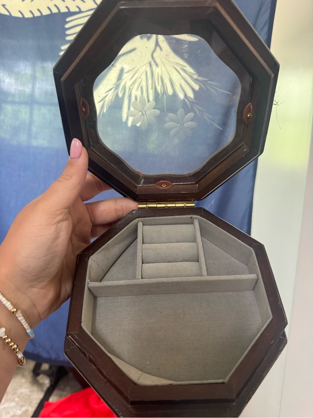 Classic Octagonal Jewelry Box with Gray Interior